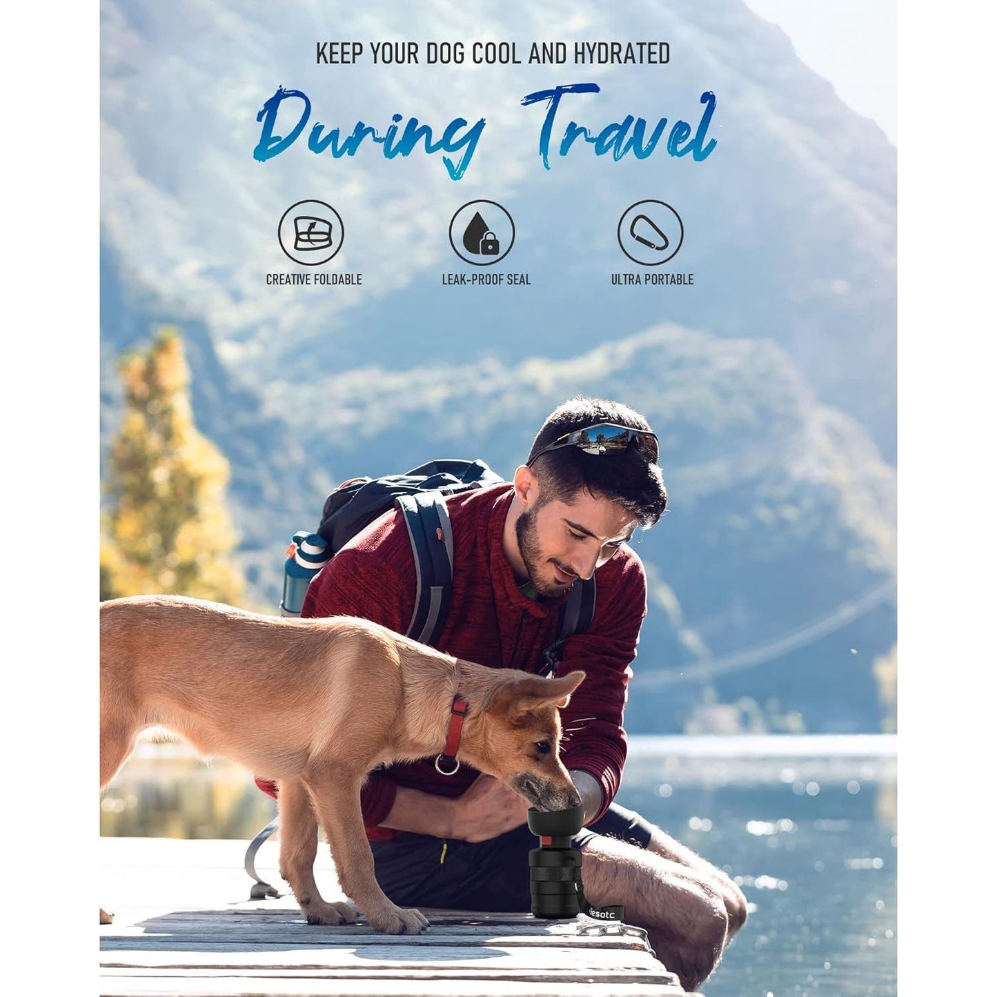 Dog Water Bottle, Portable Water Dispenser with Bowl, Leak Proof Pet Travel Squeeze Bottle, Puppy Essentials Dog Stuff Accessories for Outdoor Walking, Hiking, Camping