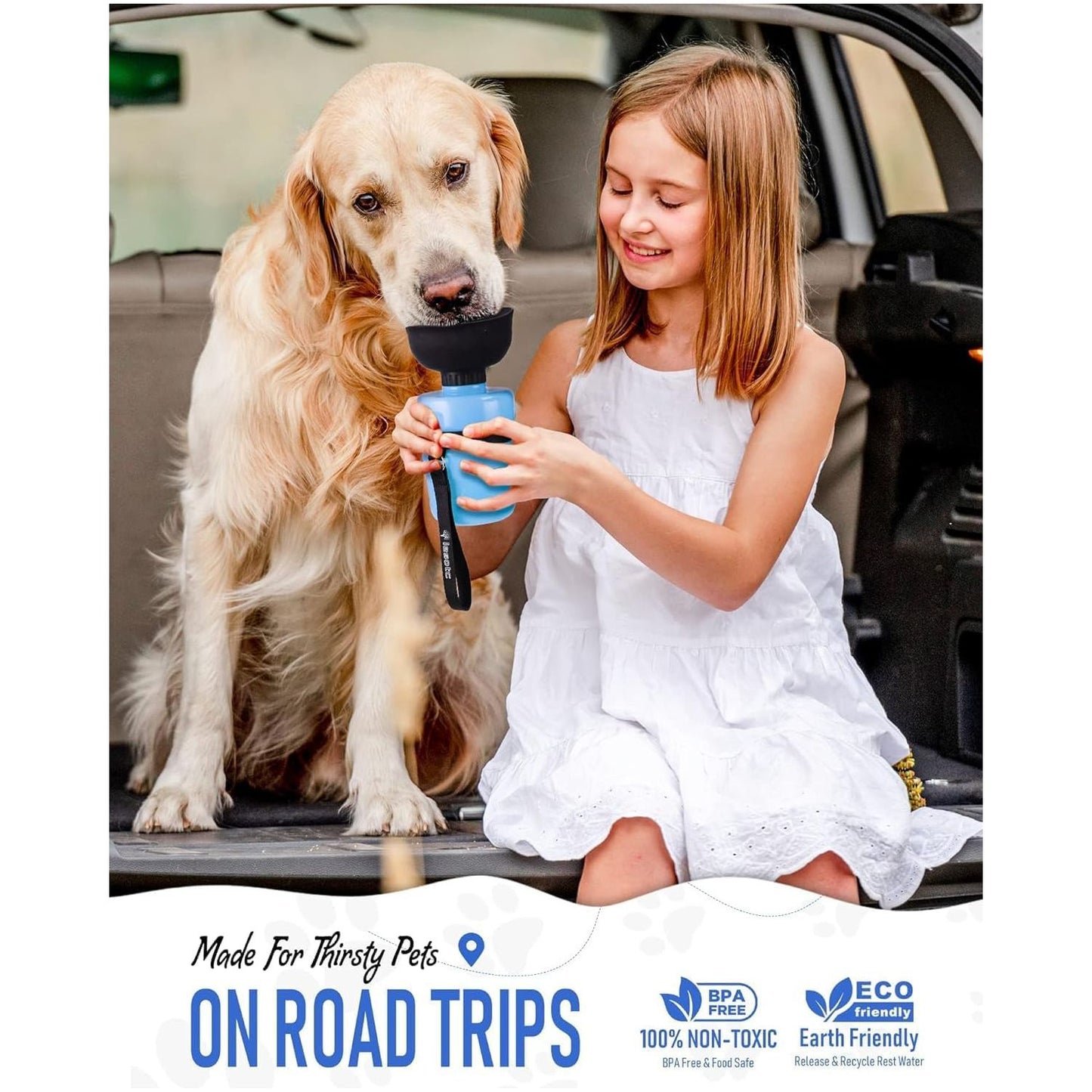 Dog Water Bottle, Portable Water Dispenser with Bowl, Leak Proof Pet Travel Squeeze Bottle, Puppy Essentials Dog Stuff Accessories for Outdoor Walking, Hiking, Camping