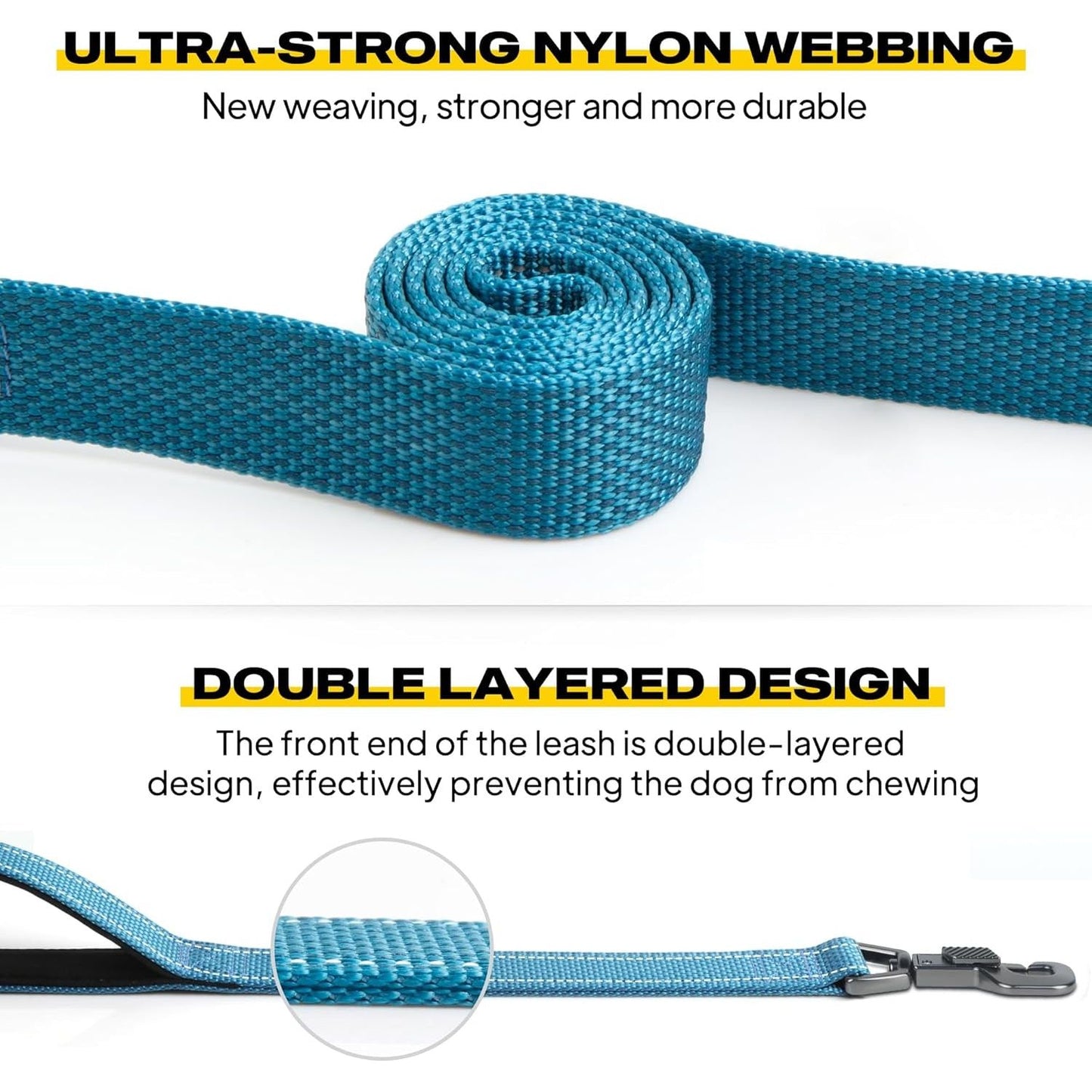 5 FT Heavy Duty Dog Leash with 2 Comfortable Padded Handles, Traffic Handle & Advanced Easy Snap Hook, Reflective Walking Lead for Large, Medium & Small Breed Dogs, Blue