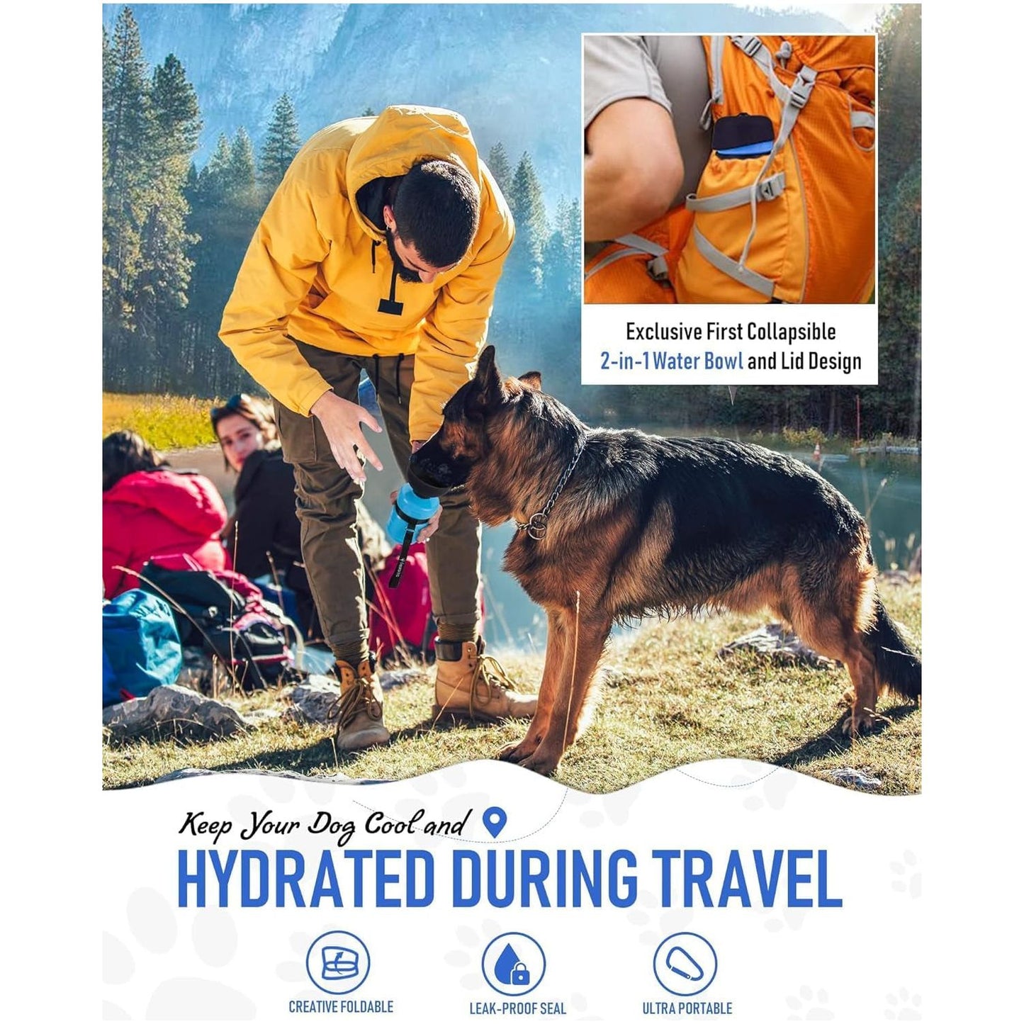Dog Water Bottle, Portable Water Dispenser with Bowl, Leak Proof Pet Travel Squeeze Bottle, Puppy Essentials Dog Stuff Accessories for Outdoor Walking, Hiking, Camping