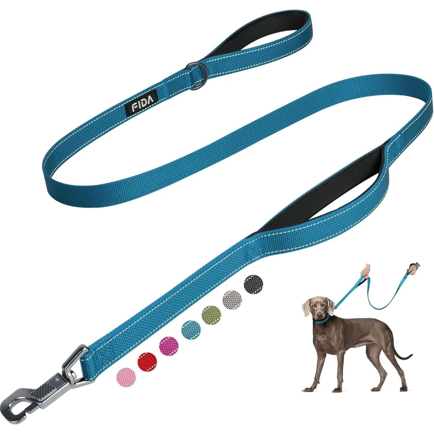 5 FT Heavy Duty Dog Leash with 2 Comfortable Padded Handles, Traffic Handle & Advanced Easy Snap Hook, Reflective Walking Lead for Large, Medium & Small Breed Dogs, Blue