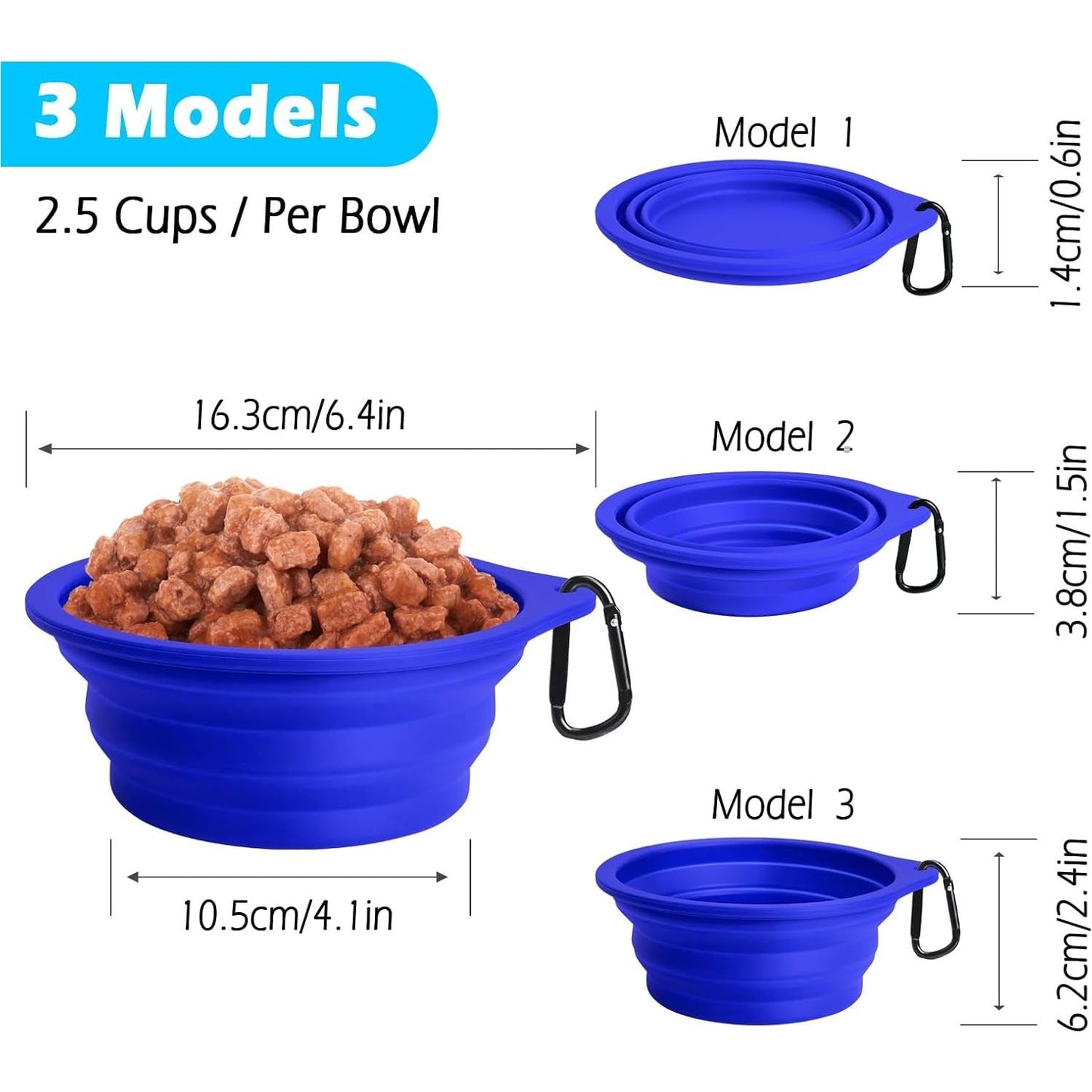 2-Pack Silicone Collapsible Dog Bowls, BPA Free Dishwasher Safe, Portable Foldable Expandable Travel Bowl, Food Water Feeding Cup Dish for Dogs Cats with 2 Carabiners (Army Green, Blue)