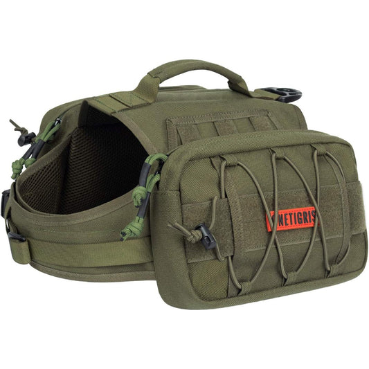 Dog Backpack for Medium & Large Dogs, Nylon Backpack for Dogs Tactical Pet Backpack with Side Pockets for Hiking Walking Training Running (Green, Large)