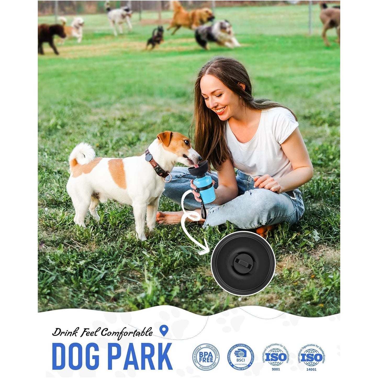 Dog Water Bottle, Portable Water Dispenser with Bowl, Leak Proof Pet Travel Squeeze Bottle, Puppy Essentials Dog Stuff Accessories for Outdoor Walking, Hiking, Camping