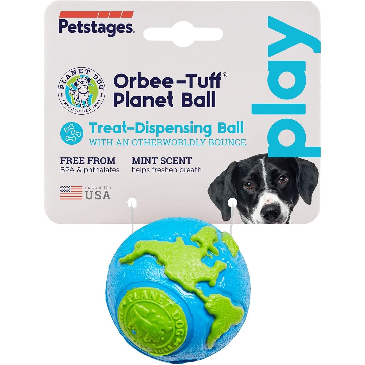 Outward Hound by  Orbee-Tuff Planet Ball Blue/Green Treat-Dispensing Dog Toy, Small